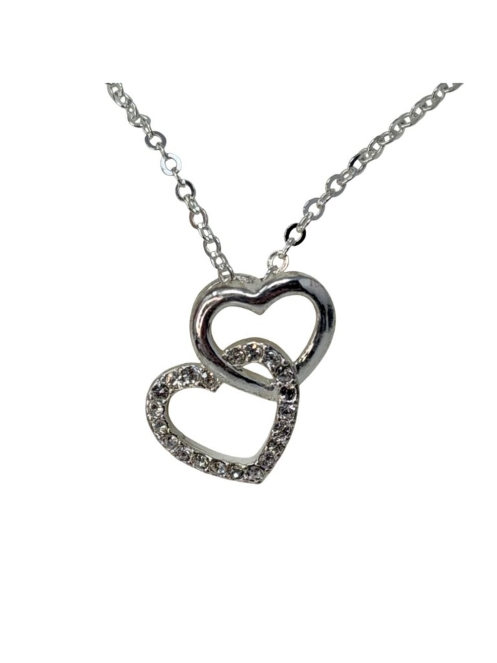 Vintage Double Heart Necklace Made with Swarovski Crystal Sterling Overlay Y2K - Picture 7 of 8
